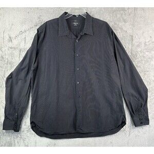 Claiborne Long Sleeve Button Shirt Men's XXL Slim Fit Black Pinstriped